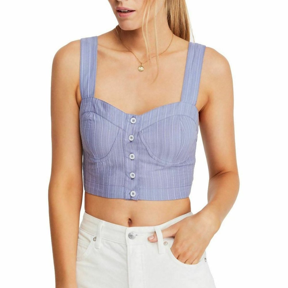 Free People Striped Smocked Button Down Crop Top Size XS NWT